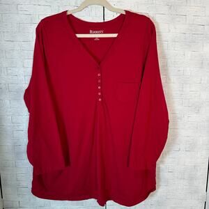 Roman’s women’s Henley long sleeve T-shirt, red Normcore casual plus‎ size ￼